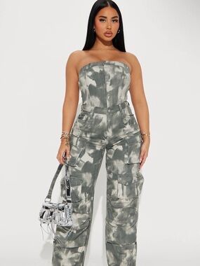Strapless Tie-Dye Cargo Jumpsuit